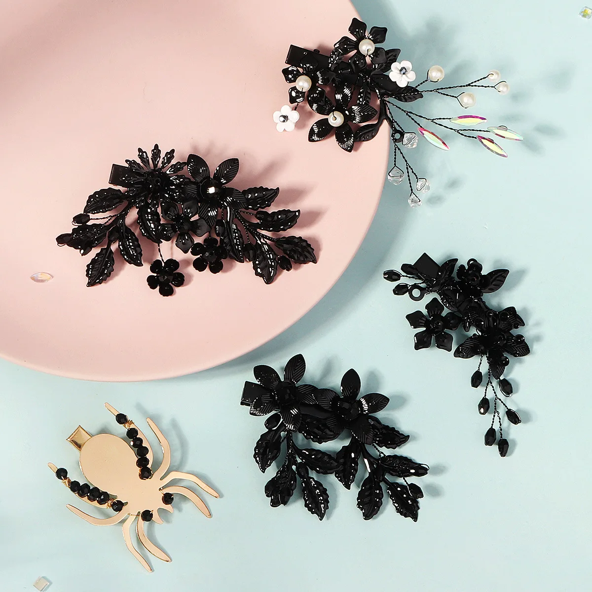 Black Flower Hairpins Happy Halloween Hairclips Women Girls Party Hair Jewelry Accessories Floral Headpieces Jewelry Gifts