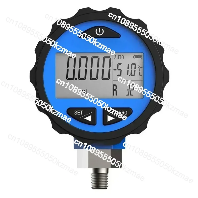 PG-30Pro Blue Digital Pressure Gauge Refrigeration HVAC for 87+ Refrigerants with Backlight -14.5-500 PSI 1/8'' NPT