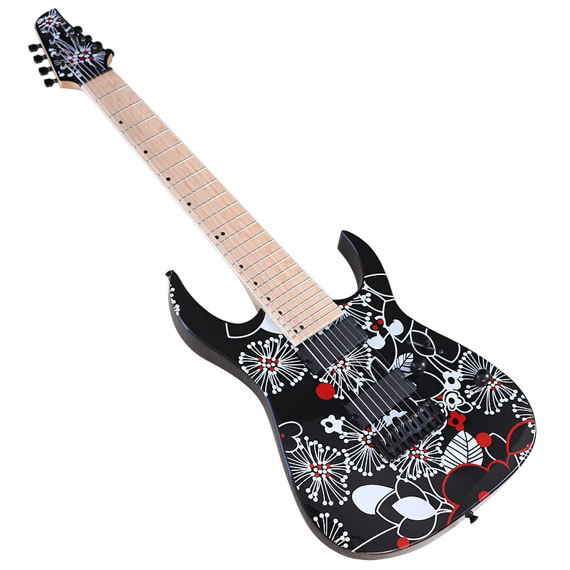 High Gloss 8 String Electric Guitar 39 Inch Black Guitarra Solid Basswood Body 22 Frets Good Handicraft Fast Deliver