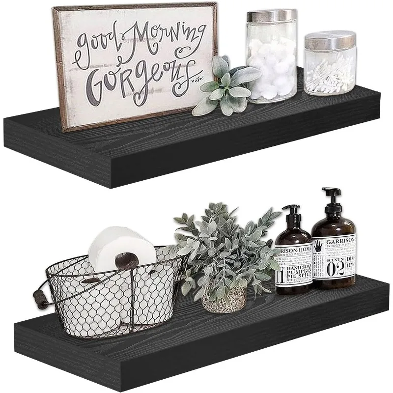 

Bathroom Shelves 24 inches Long Wall Shelf 24 x 9 inch Set of 2, Black (008-60B)