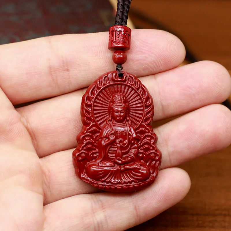 Natural raw ore cinnabar pendant high content Zijin sand Guanyin pendant men's necklace pendant men's safe brand.