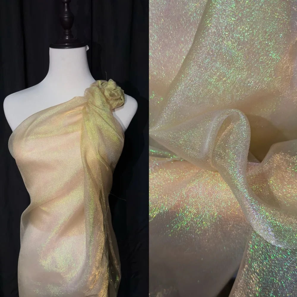 

New Colorful Laser Organza Fabric 100*150cm Silk Cloth Fabric Gradient Color DIY Material Clothing Designer