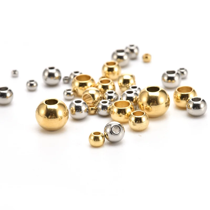 50pcs Gold Stainless Steel Balls Bead For DIY Bracelet Necklace Jewelry Craft Making Material