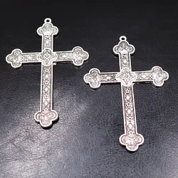 4pcs Silver Plated Large Christian Flower Cross Vintage Necklace Metal Accessories DIY Charm Jewelry Crafts Making 80*54mm P1889