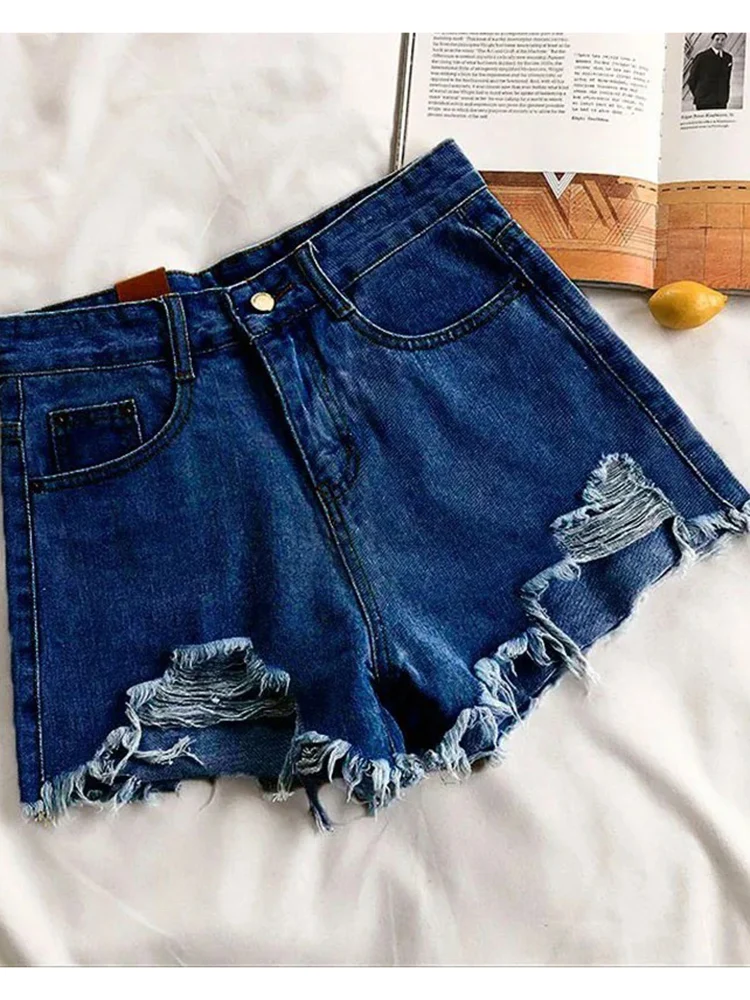 Zomer Nieuwe Casual Denim Shorts Voor Dames Koreaanse Stijl Mode Distressed Edge Street Wear Vrouwen Wijde Pijpen Hotpants