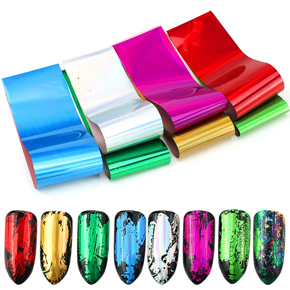Sparkly Nail Foils Stickers 4*20cm Nail Transfer Decals Laser Rose Gold Champagne Nails Art Tattoo Decor