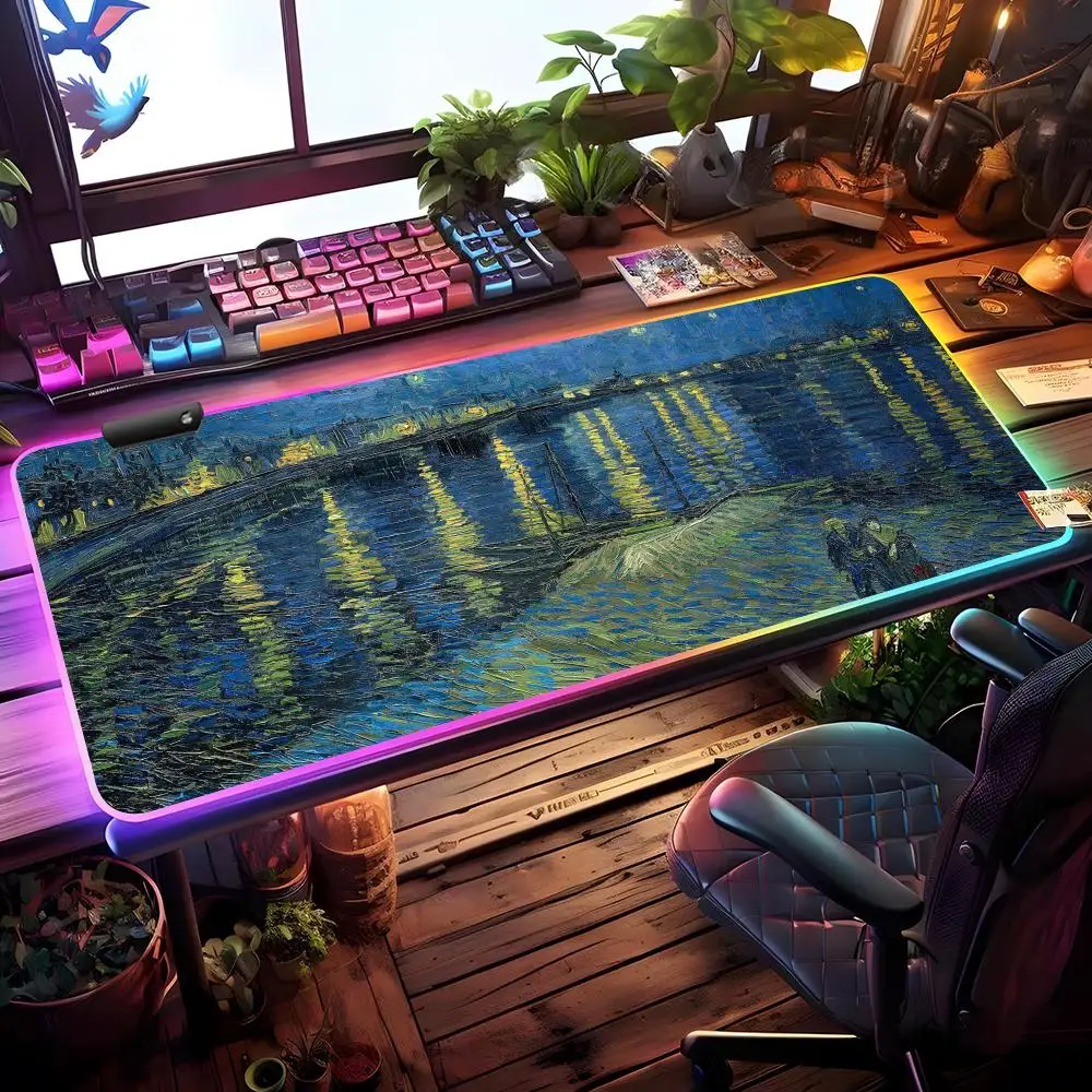 

Vincent Van Gogh Mouse Pad RGB Gaming Mouse Pad Desk Mat HD Gamer Large LED Light XXL MousePads
