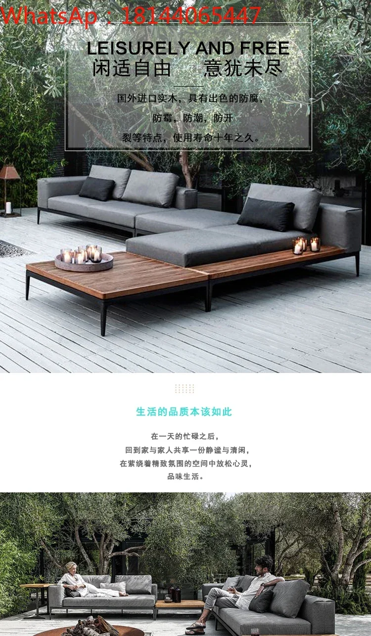 

Customized Nordic outdoor courtyard garden villa balcony open-air homestay waterproof outdoor leisure rattan teak sectional sofa