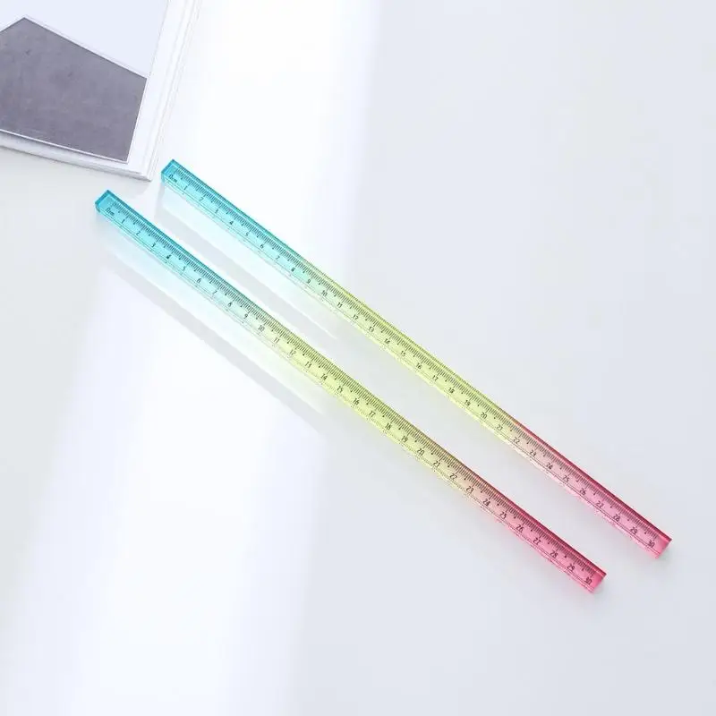31BA Clear Gradient Color Acrylic Drawing Ruler Metric Scale Straight Ruler Measuring Tool for Study Notes Desk Tasks and