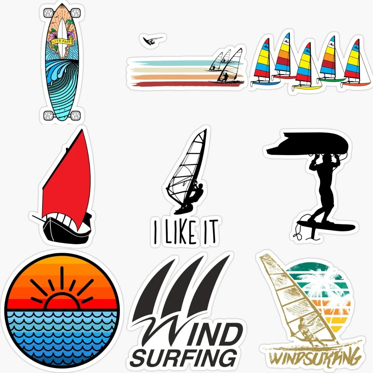 Sailboats Surfboard Surfing Travel Vacation Creative PVC Waterproof Stickers Accessories for Decorate Car Table Wall Bicycle Suv