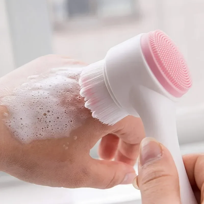 1 Stück doppelseitige Gesichtswaschbürste aus Silikon und weichen Borsten, Gesichtspeeling, Poren, Tiefenreinigungsbürste