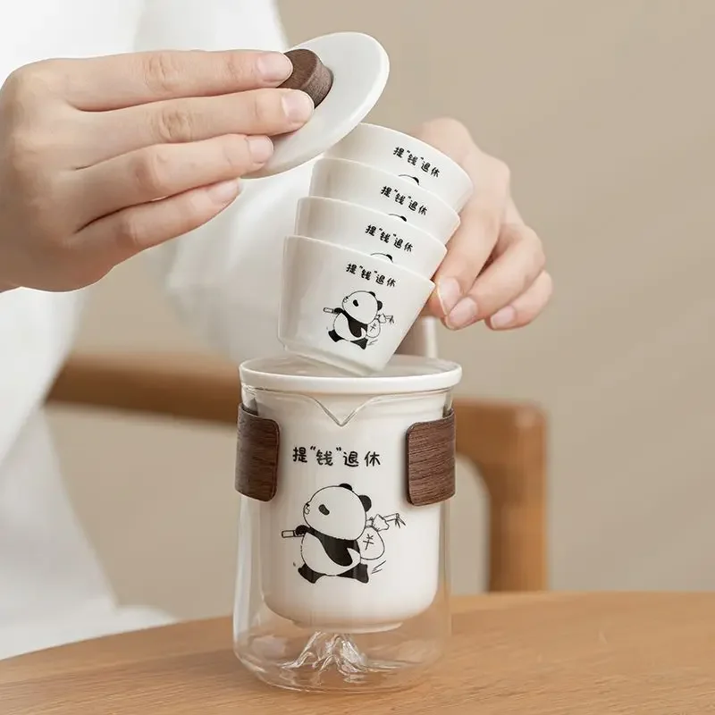 Panda Quick Cup Travel Gongfu Tea Set Cute Portable Ceramic Tea Set High Value Outdoor Camping Household Gift Drinkware Tea Suit