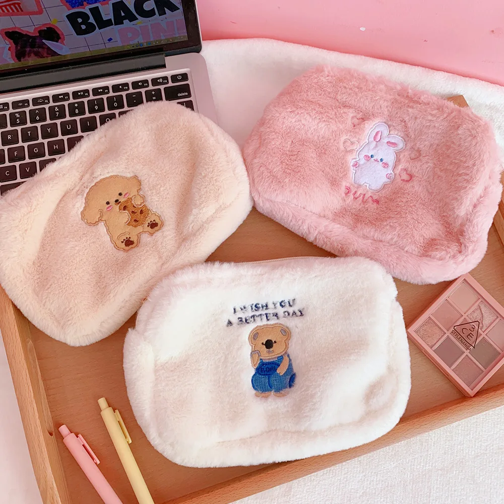 Japanese Cartoon Bear Embroidery Plush Bag Korean Version Ins Handbag Daily Necessities Storage Bag Handbag Hand Reusable