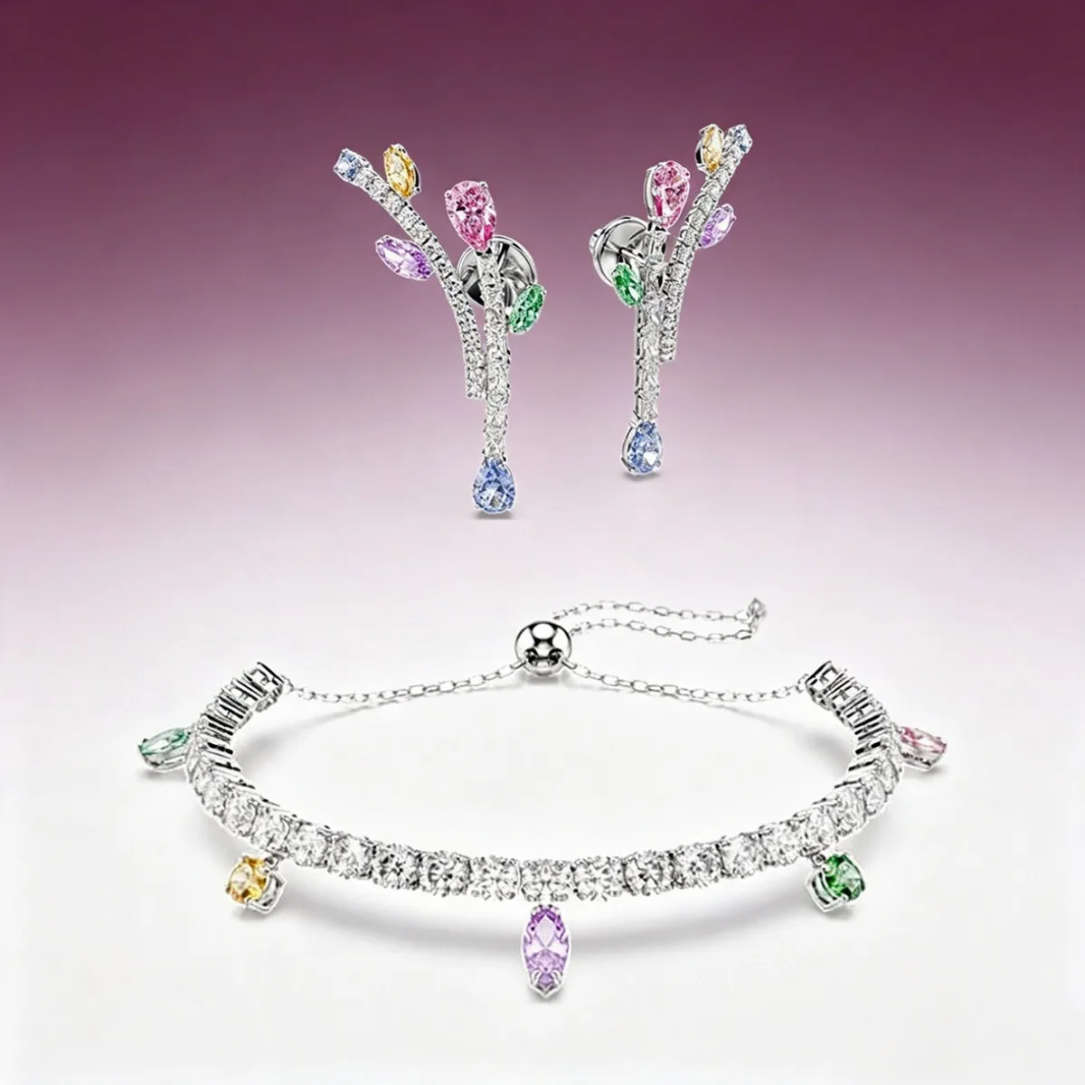 Multicolor CZ Flower Dragonfly Jewellery Set for Women