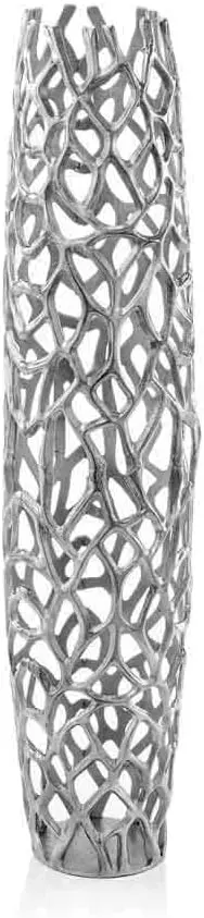 3597 XL Rama Floor Standing Cast Aluminum Openwork Vase Collection – Sculptural Pierced Design, Bright Nickel Plated Silver