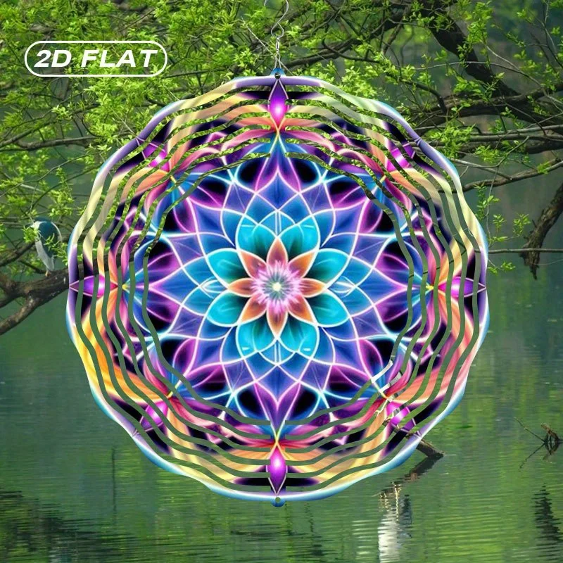 2D Flat Bohemian Mandala Flower Wind Chime -10 Inch Colorful Wall Decor for Garden Patio Indoor Outdoor Christmas Halloween Gift