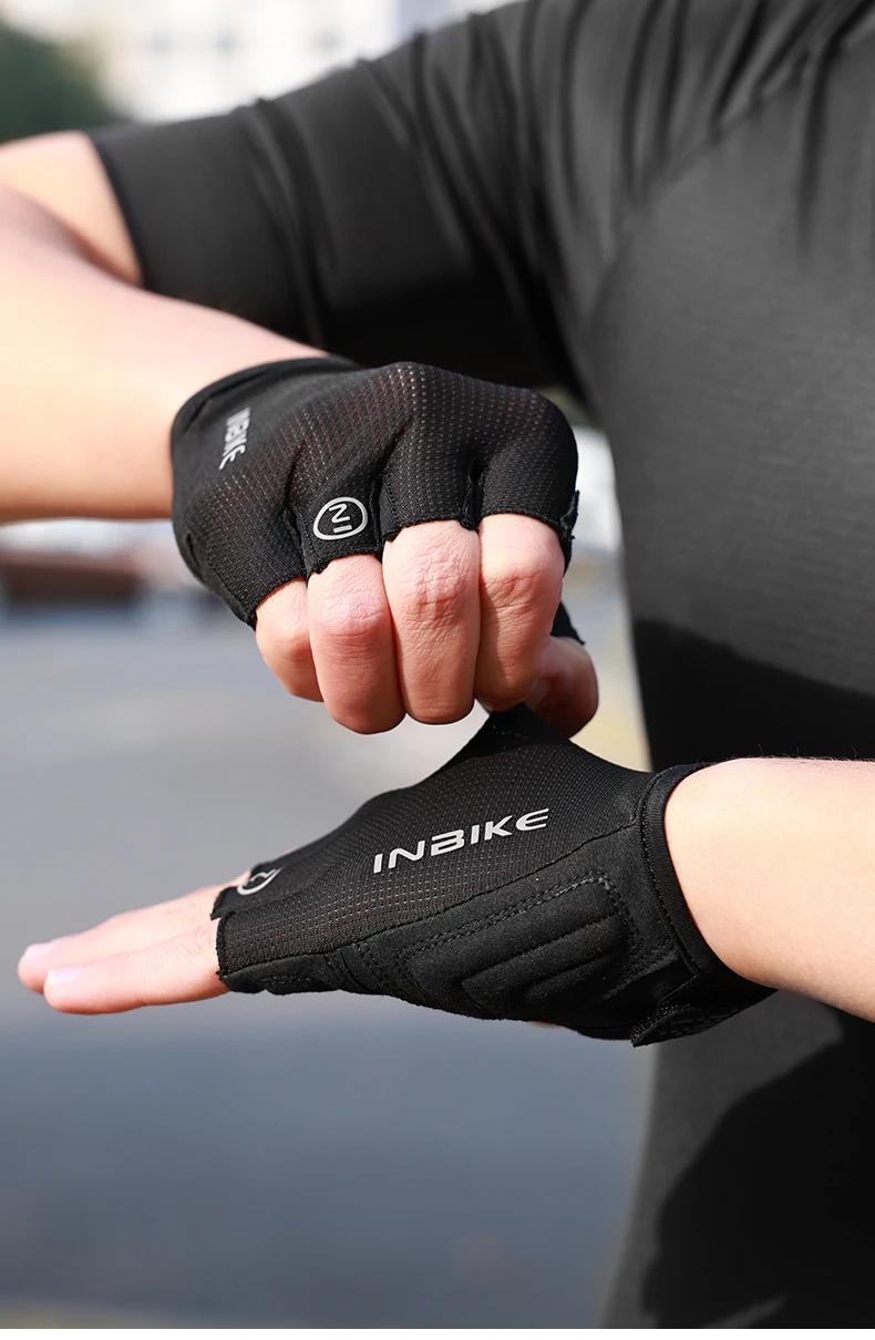 INBIKE Halbfinger-MTB-Handschuhe, Sommer, atmungsaktiv, stoßdämpfend, Fahrradhandschuhe für Männer und Frauen, Rennrad, Fahrradfahren, Handflächenschutz, Mountainbike-Sportzubehör – Detail 6