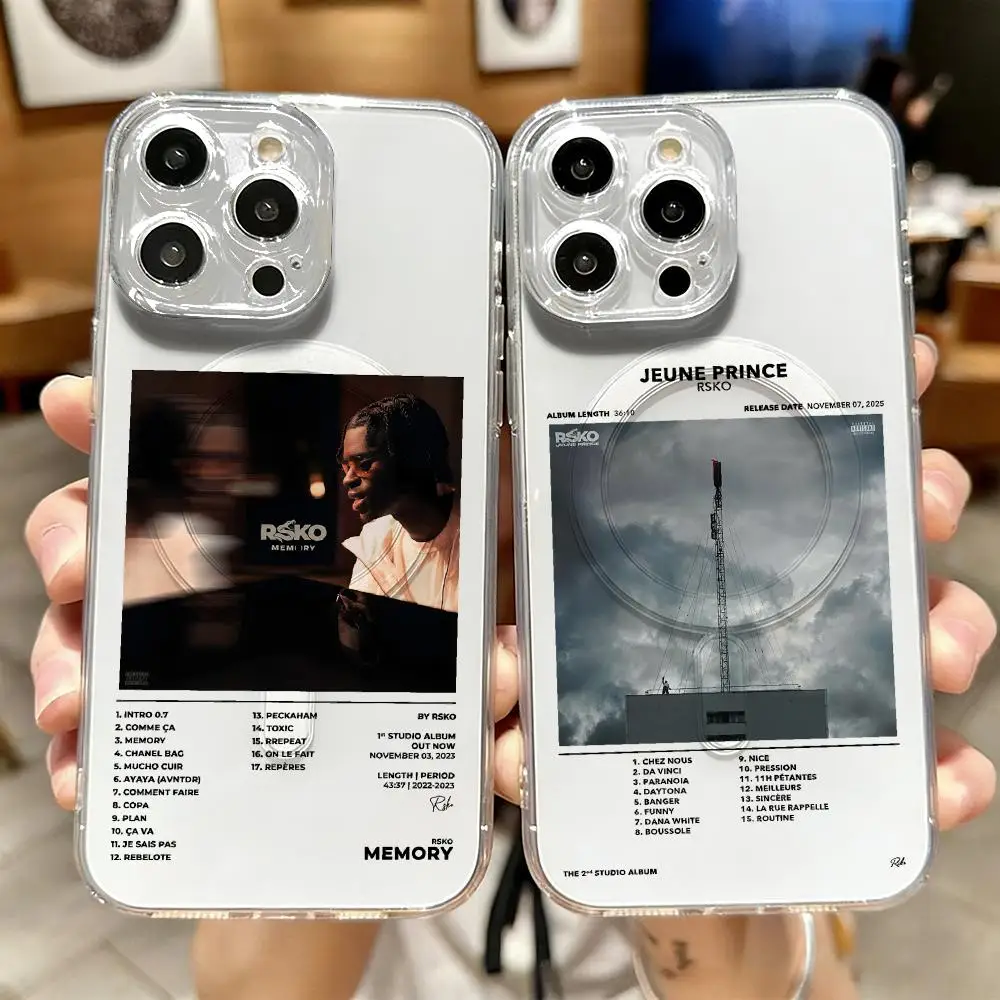 Rapper R-RSKO Phone Case Magnetic Crystal Clear Case for iPhone 17-12 Pro Max Plus Slim Transparent Cover Charging
