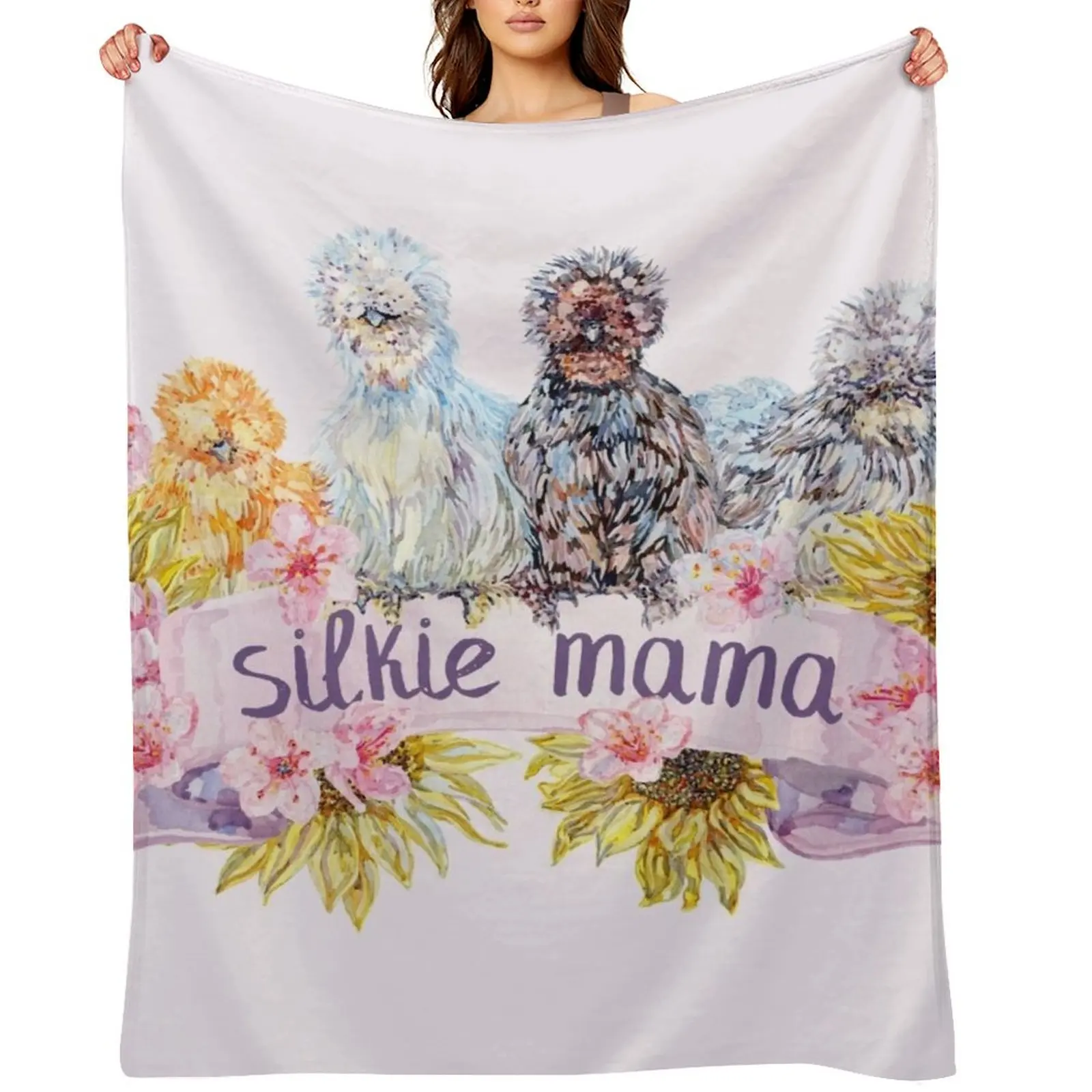 

Silkie Chicken Mama - Sunflowers and Spring Blossoms Throw Blanket For Decorative Sofa Hairys Sofa Throw Flannels Blankets