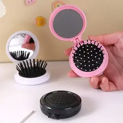 Small Size Hair Comb with Folding Mirror Traveling Portable Massage Folding Comb Women Girl Hair Brush with Mirror Styling Tools
