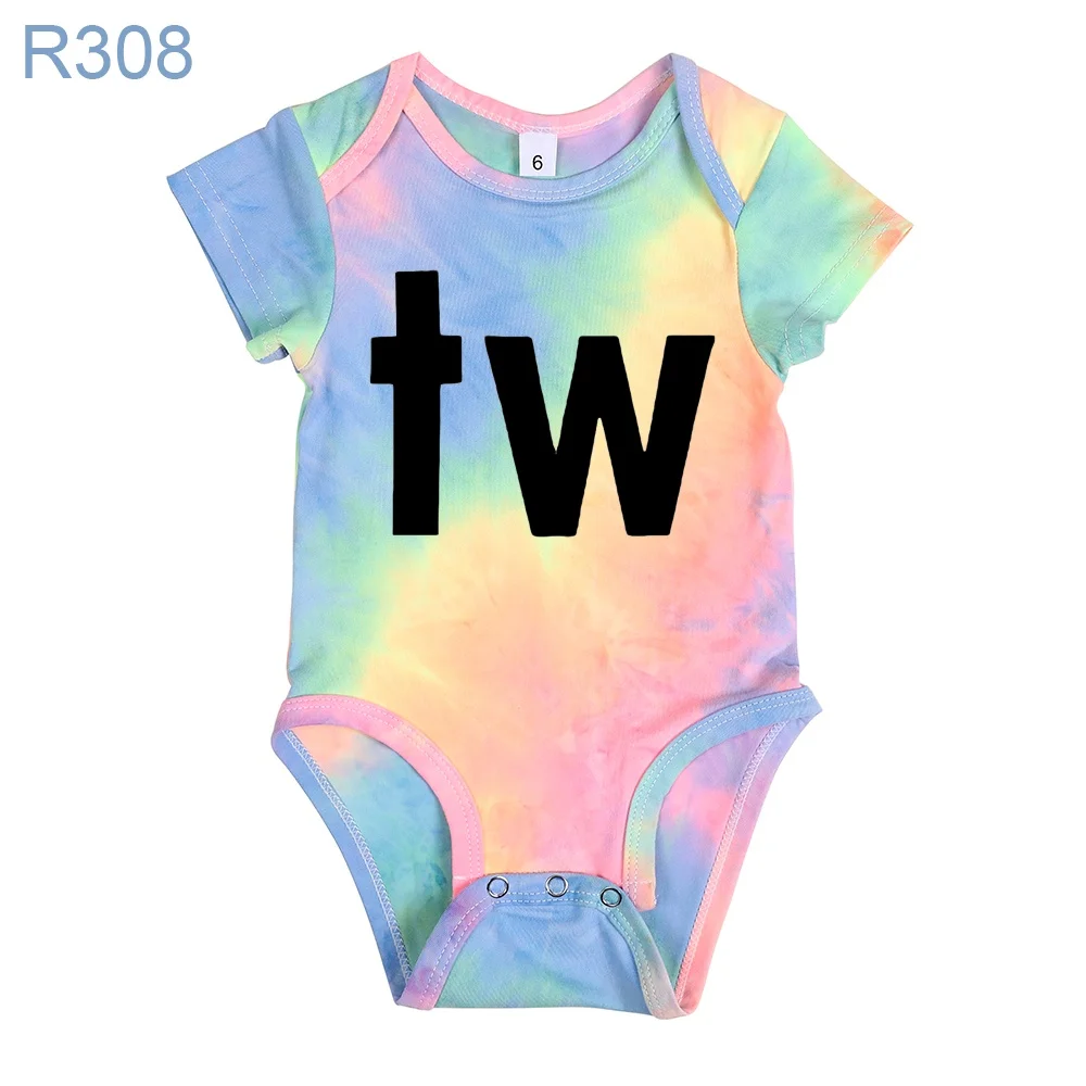 Twins Baby Tie Dye Rompers Jumpsuit Newborn Baby Girl Boy Short Sleeve Tie Dye Romper Cute Baby Tw and In Print One-piece Outfit