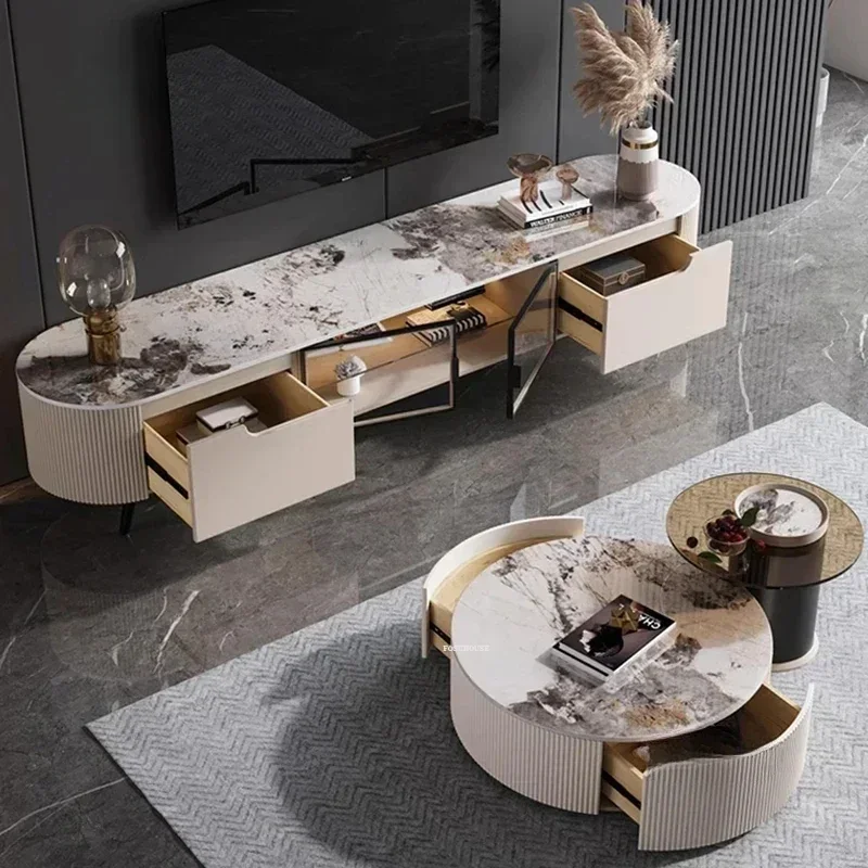 Long - lasting  Rock Slab TV Stand Living Room Furniture Storage TV Cabinet Light Luxury Household Living Room Coffee Table