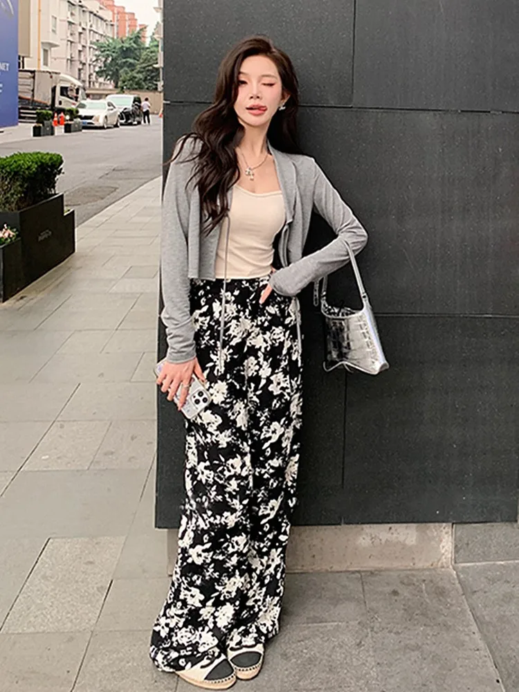 Summer Women Chiffon High Waist Loose Straight Trousers Female Wide Leg Pants Elastic Waist Pants Pockets sweatpants oversized