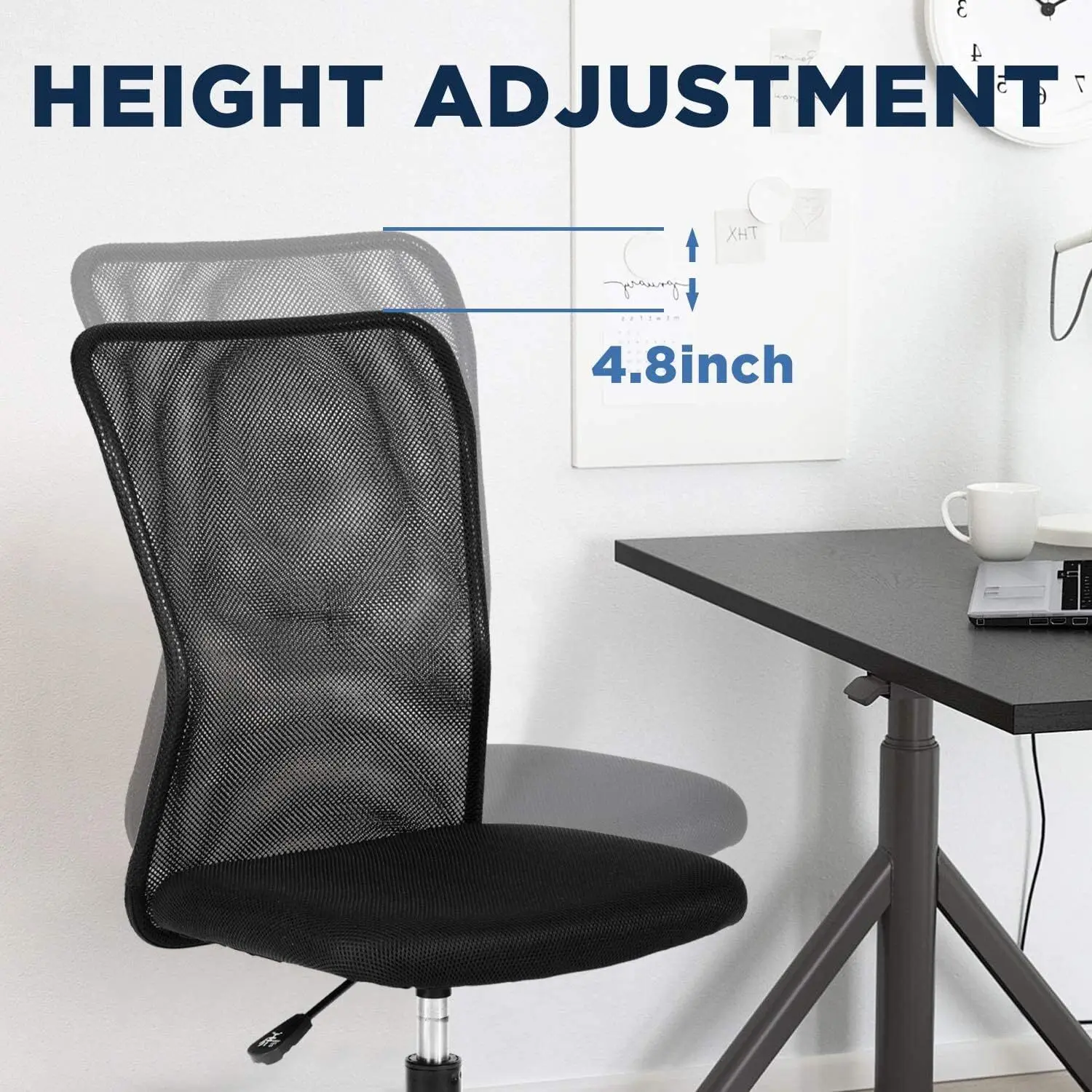Comfortable Mesh Mid-Back Computer Chair Armless Lumbar Support Adjustable Swivel Rolling Home Office