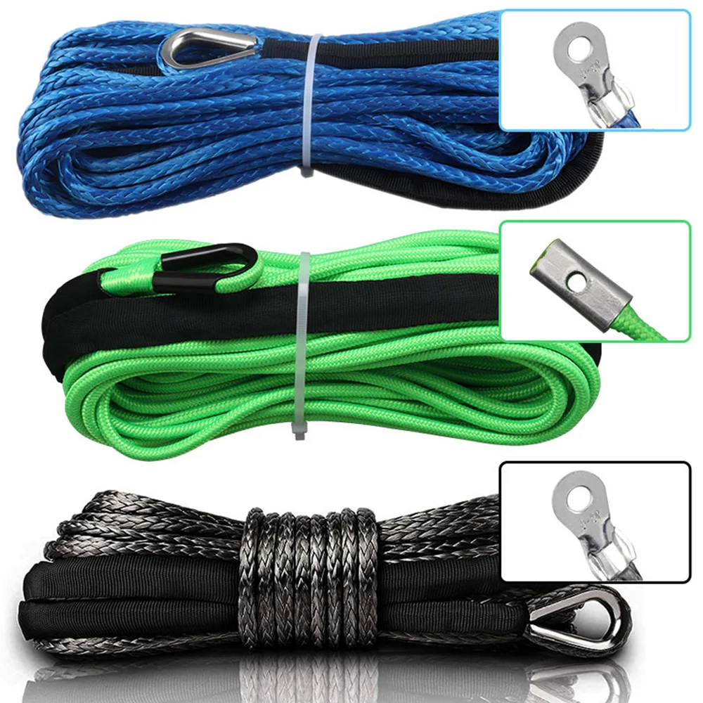 Towing Winch Rope Kit with Hook and Stopper for Off-Road ATV UTV Truck Trailer Synthetic Winch Shackle Ropes Vehicles Parts