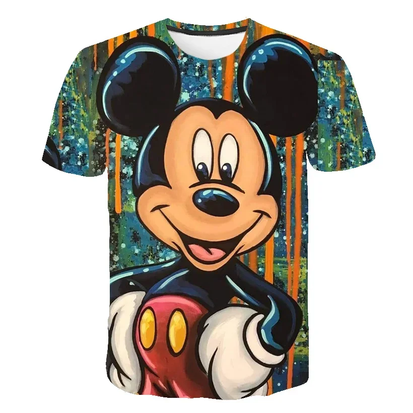 Camiseta de Mickey Mouse de Disney para niños, camiseta Harajuku 3D, camiseta de manga corta para niños, verano 2024