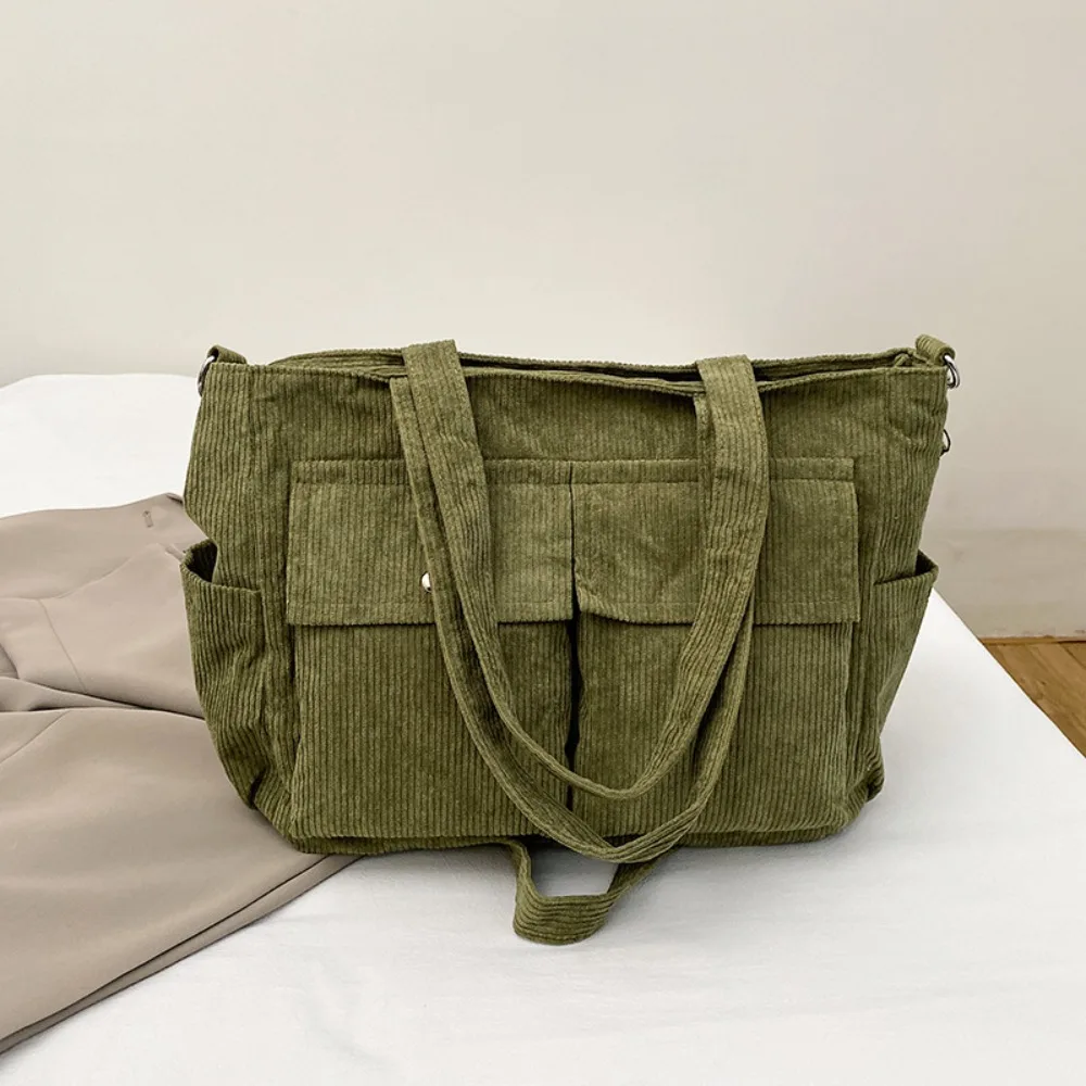 

Простая вельветовая сумка-тоут большой вместимости, элегантная винтажная сумка на плечо с несколькими карманами, однотонная повседневная сумка для подмышек, дорожная сумка