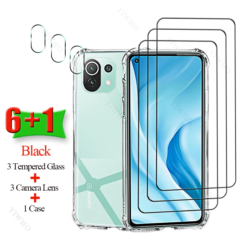 6+1 Full Glue Tempered Glass Screen Protector for Xiaomi Mi 11 Lite 5G Soft Case Camera Lens for Xiaomi11 Lite 5g 6.55