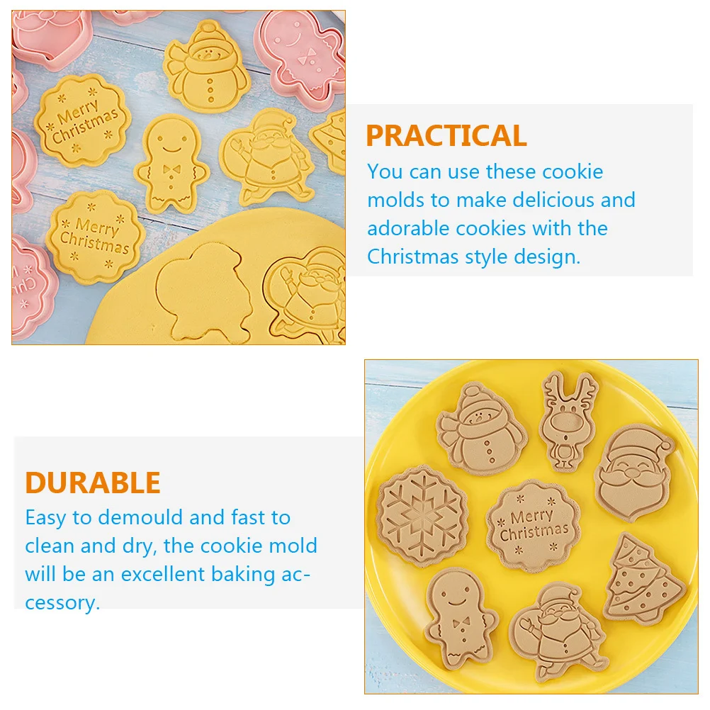 8Pcs Christmas 3D Biscuit Molds Reusable Cookie Cutters Easy to Use and Clean DIY Baking Cookie Mold Plastic Biscuit Molds