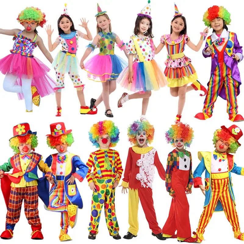 Kids Clown Costume Funny Cute Costume Hat Girls Boys Dress Up Games Party Clothes Halloween Christmas Party Polka Dot Stripes