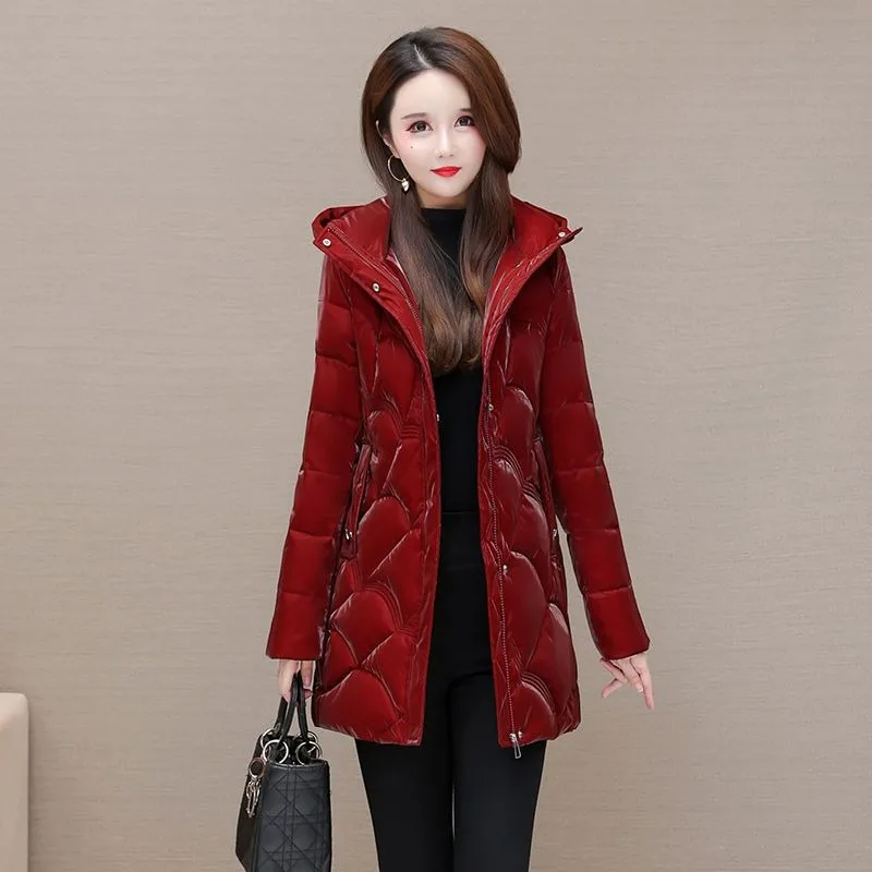 2023 New Women Down Cotton Coat Winter Jacket Female Mid Length Version Parkas Thick Warm Versatile Outwear Hooded Overcoat