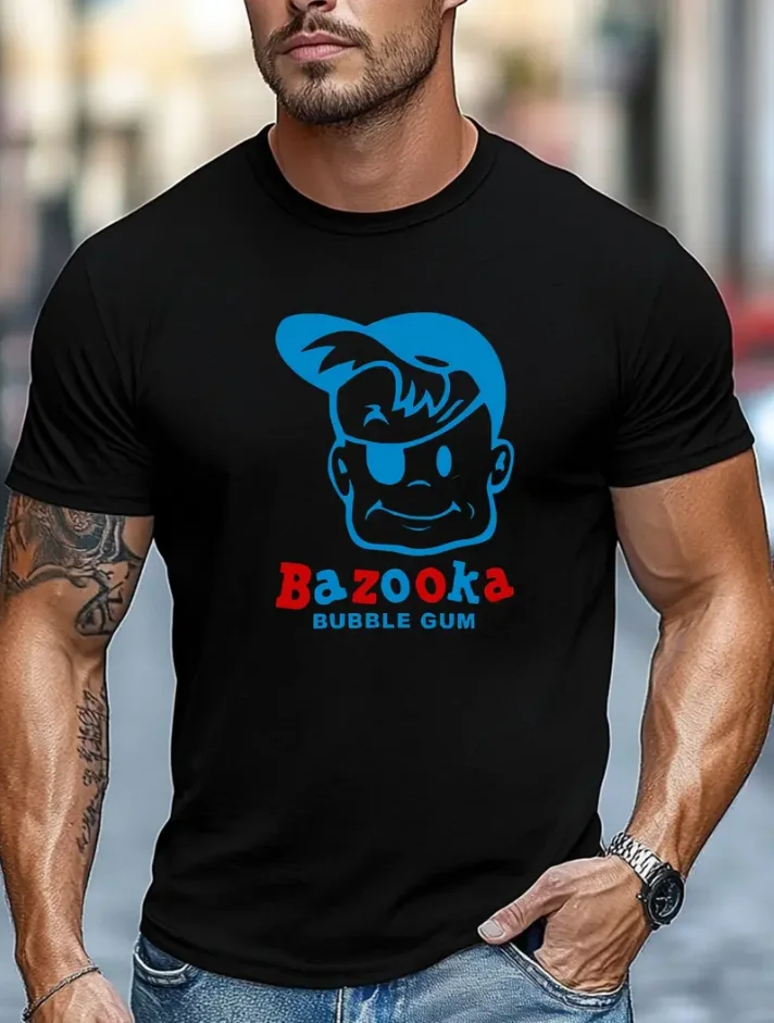 

Men's Bazooka Bubble Gum Graphic T-shirt Casual Crew Collar Short Sleeve Summer T-shirt Iconic Animated Character Design T-shirt