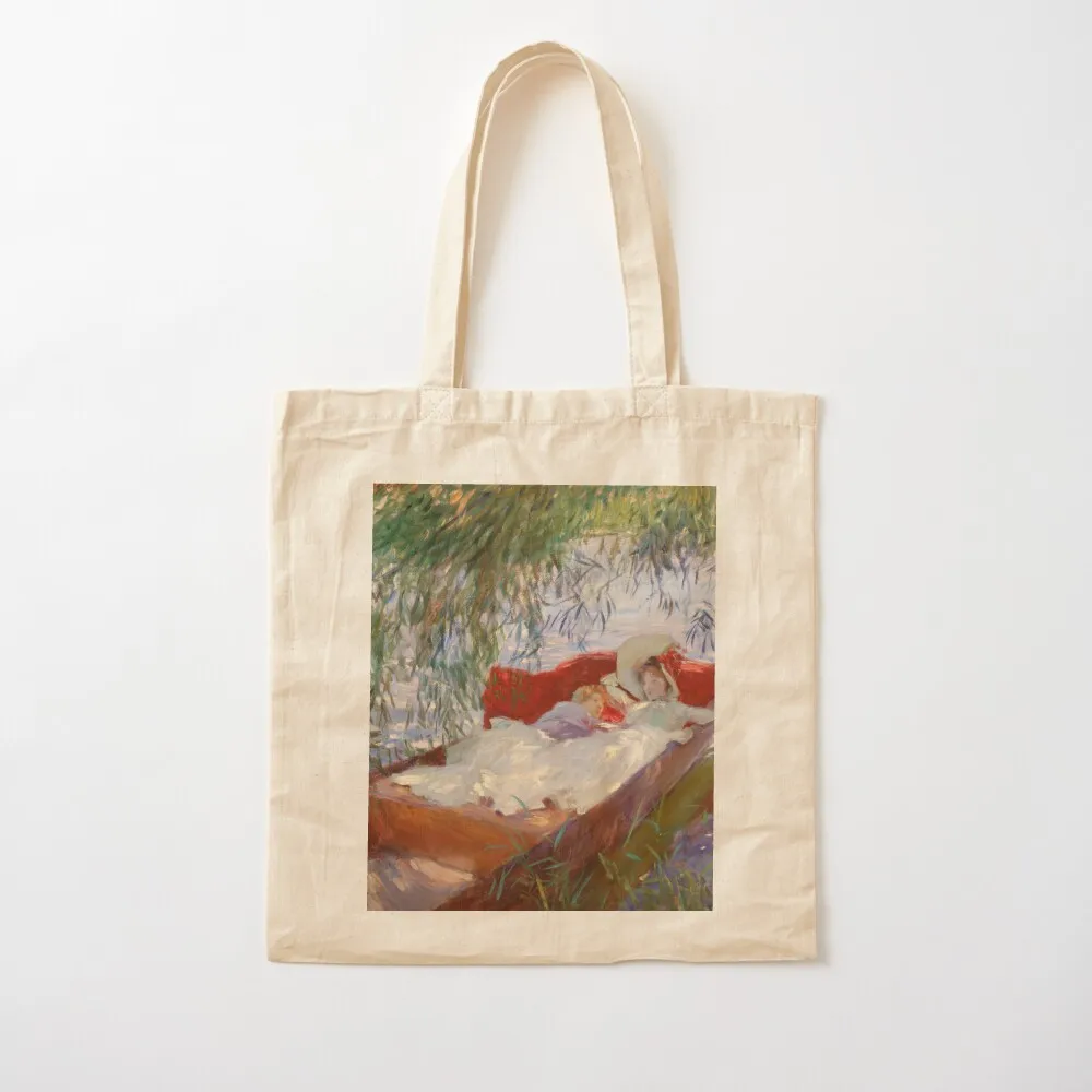 John Singer Sargent - Lady and Child Asleep in a Punt under the Willows Tote Bag sacs de shopping canvas tote bags hand bags
