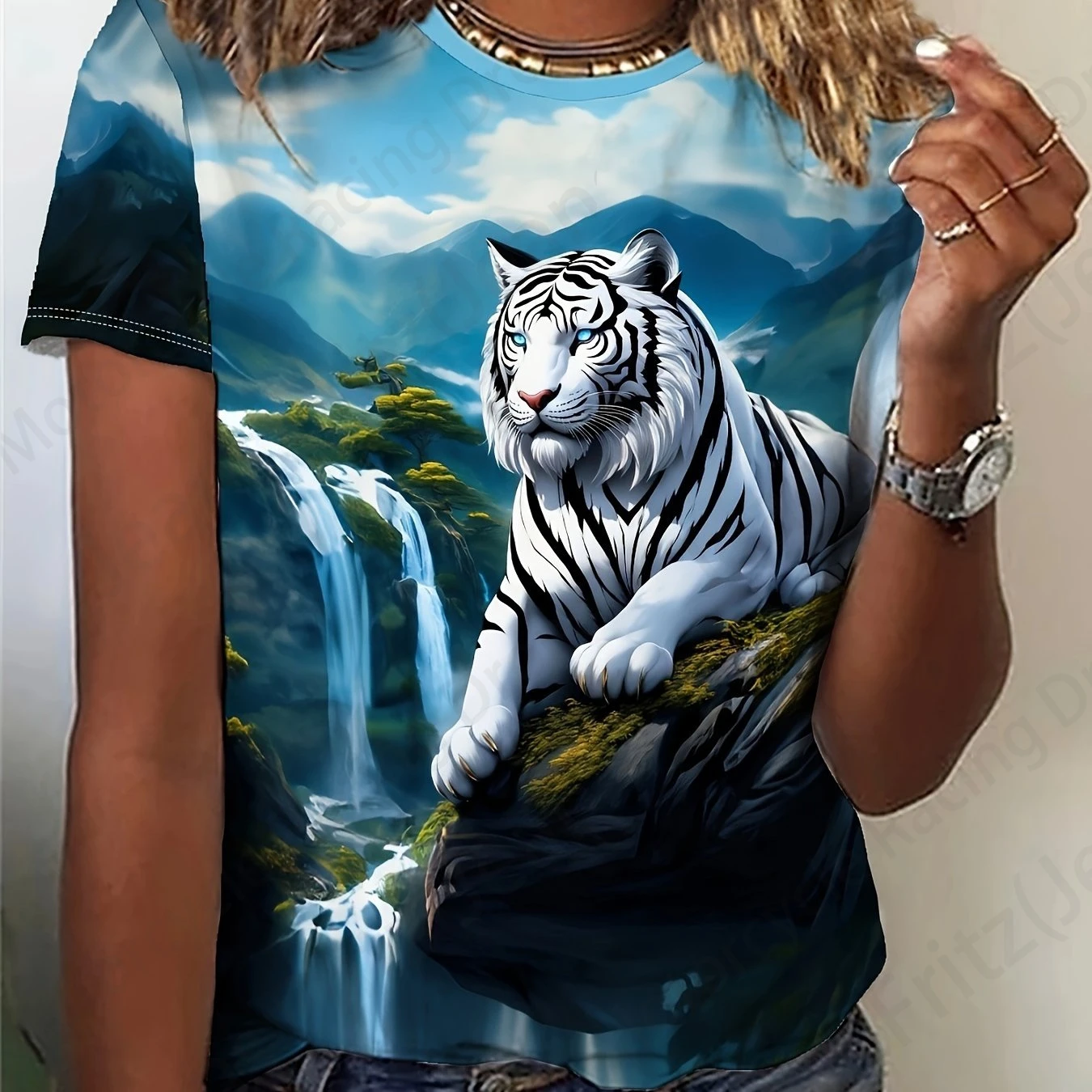 Summer Women T-shirt 3d Tiger Print Tshirt Women Fashion T-shirt Casual Crew Neck Short Sleeve T Shirt Animal Tops Tees Floral