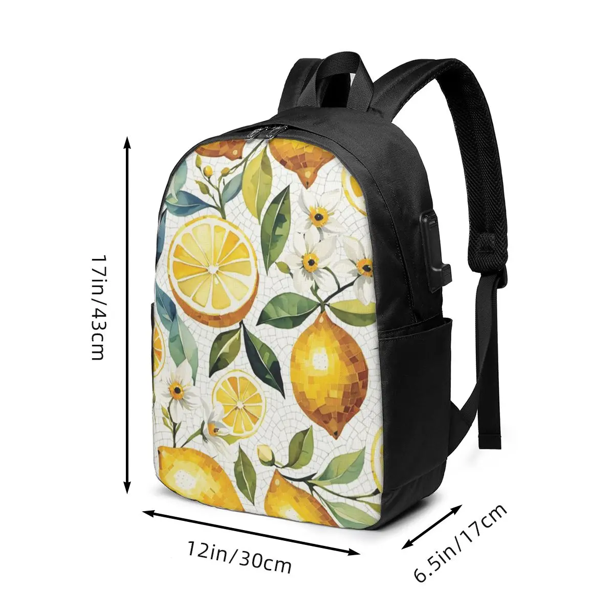 Watercolor Lemon Design Backpack Travel Notebook Bag Computer College Student School Bag Laptop Shoulder Bags for Men Women