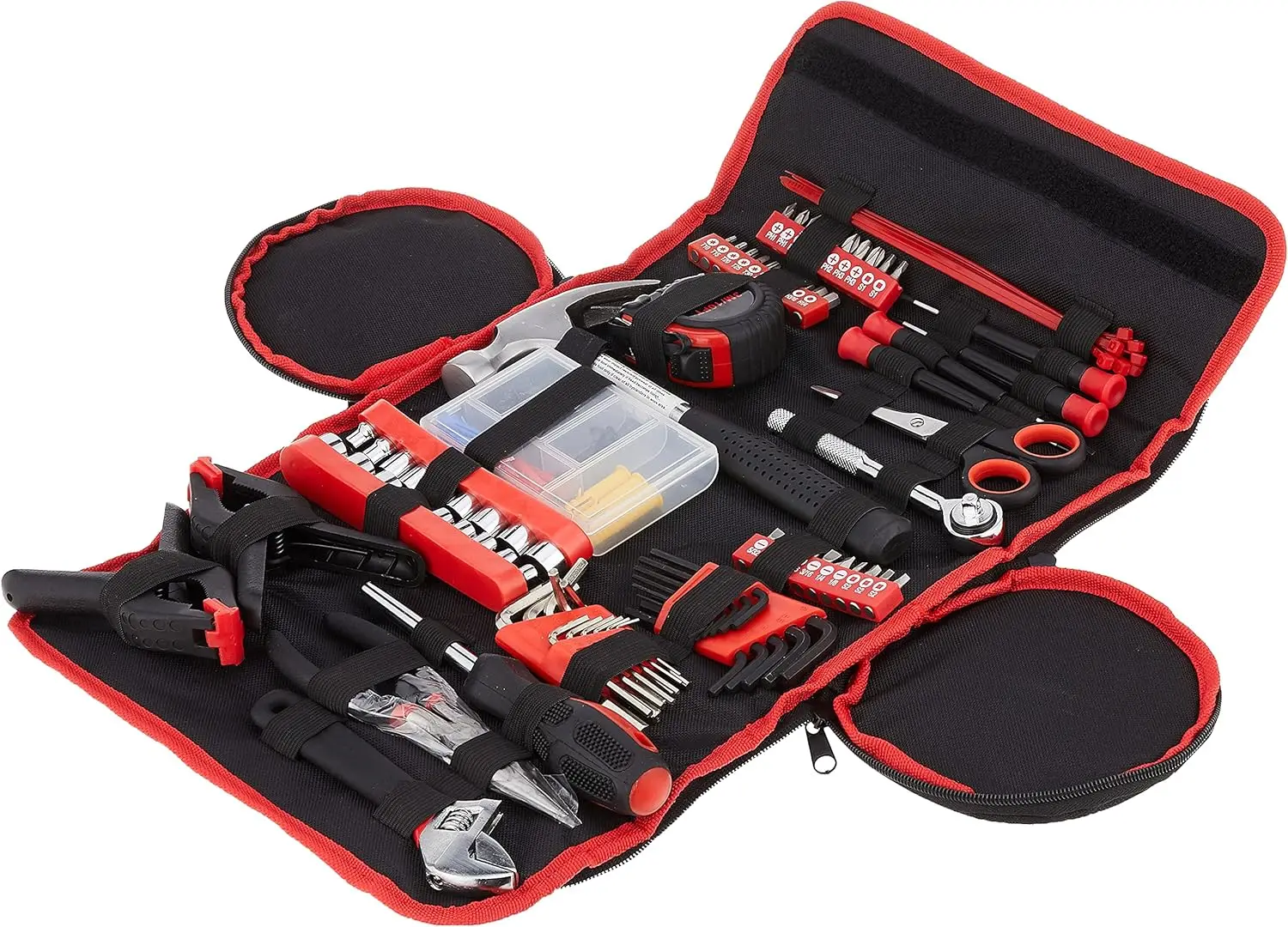 

86-Piece Household Hand Tool Set with Roll-Up Bag, Includes Screwdrivers, Pliers, Wrenches for Home and Car Use