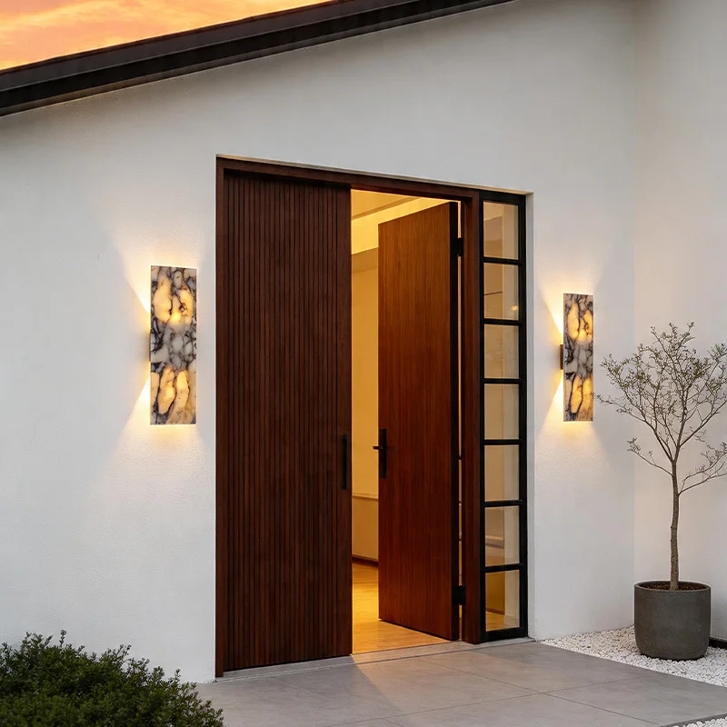 Outdoor Waterproof LED Wall Light Fixture Nordic Modern Foyer Corridor Vanity Wabi Sabi Rectangle Marble Stone Bedside Lamp