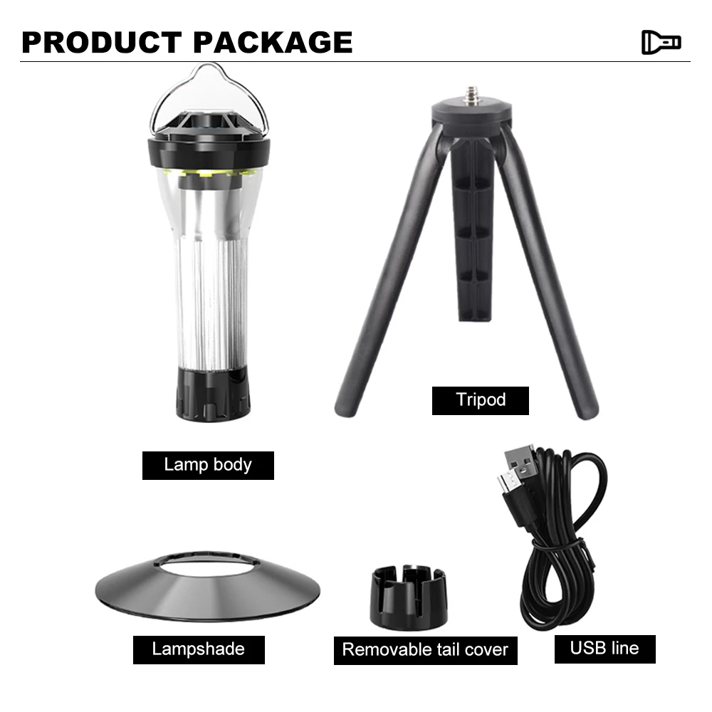 Dropshipping lampu Kemah luar ruangan 400LM, lampu tenda LED Mini portabel, lampu gantung halaman, lampu sorot dengan kait Tripod Magnet