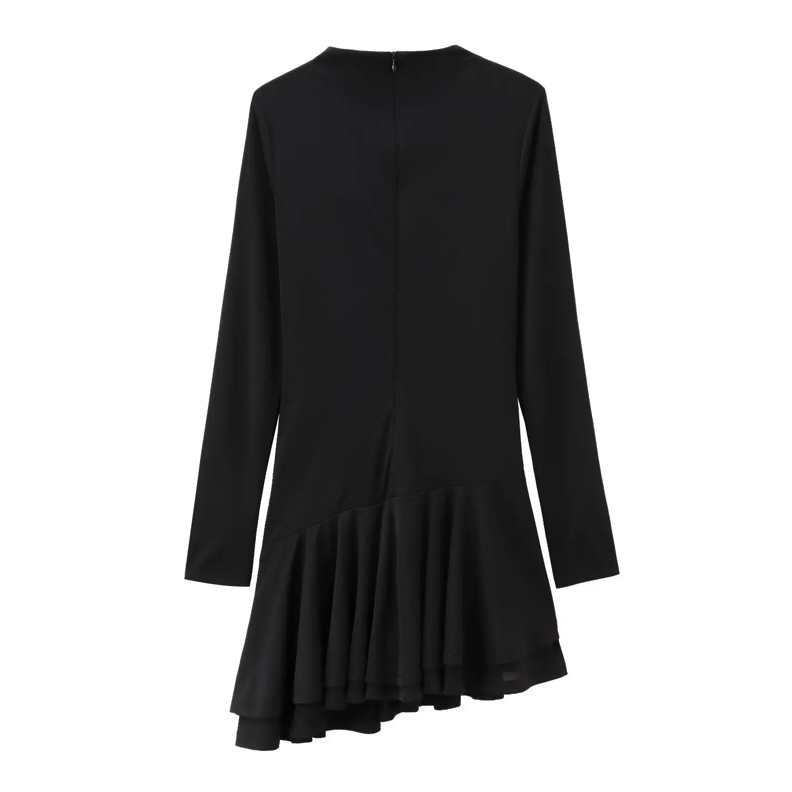 HH TRAF Female Fashion Solid Crew Neck Long Sleeve Zipper Short Jumpsuit Style Dress Women High Street Mini Pleated Dress Mujer