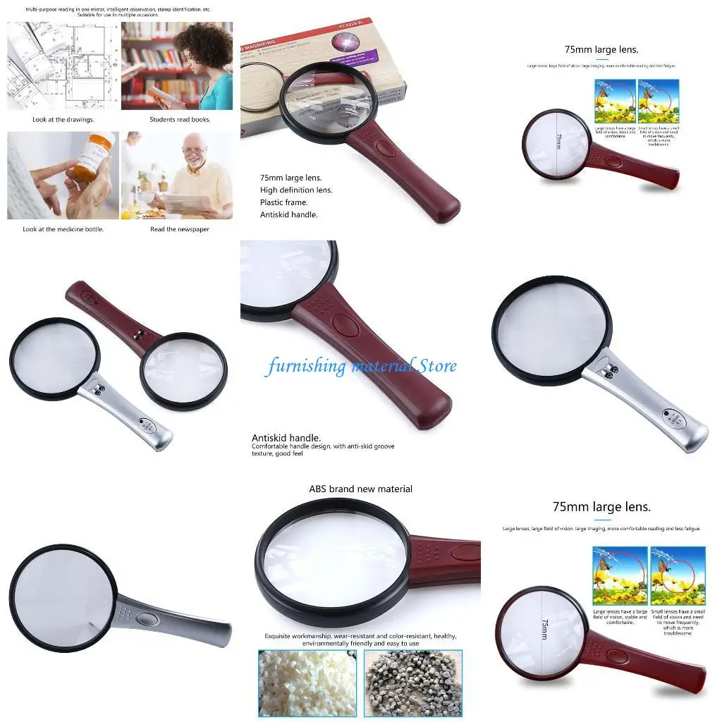 

Y5GD Glass with Light Handheld Large LED Illuminated Lighted Magnifier for Seniors Reading Inspection Coin Jewelry