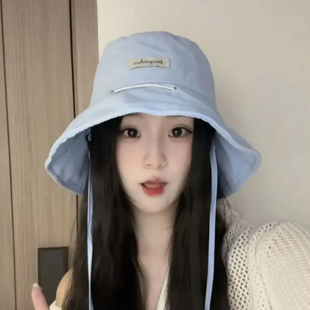 

Drawstring Bag Candy Color Fisherman Hat Wide Brim Cover Korean Style Sun Bucket Hat Sunshade Foldable Outdoor Fishing Cap