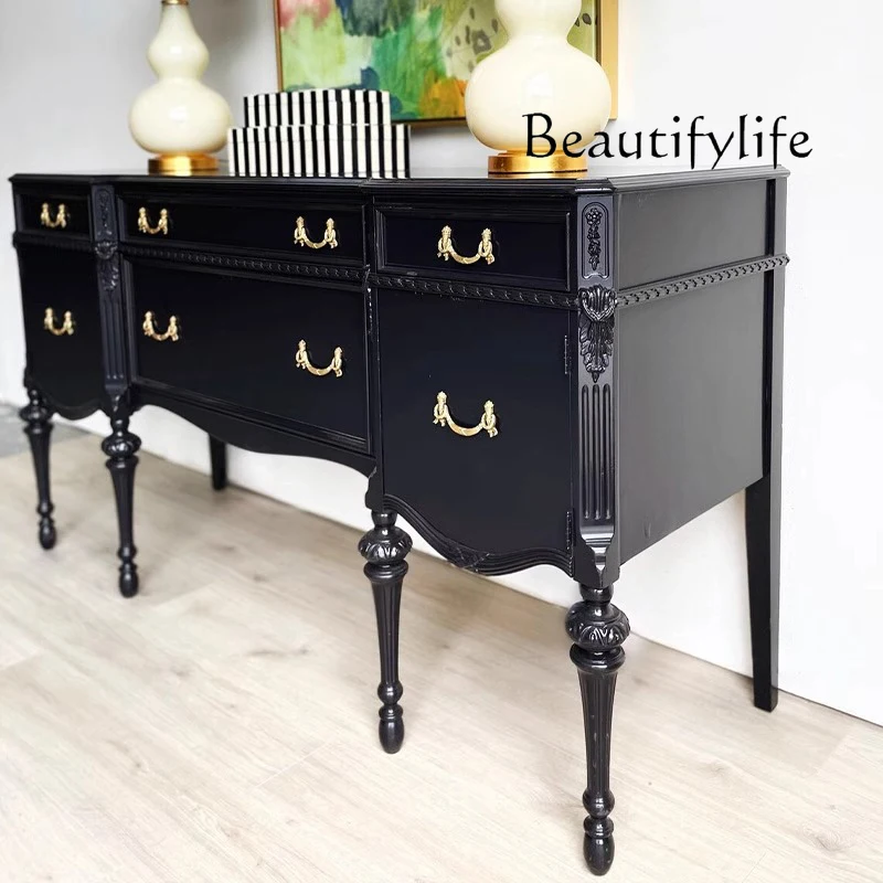 خزانة الشرفة الخشبية الصلبة الفرنسية الرجعية، خزانة جانبية لتناول الطعام العتيقة، خزانة جانبية لتناول الطعام منحوتة لغرفة المعيشة الأمريكية #3