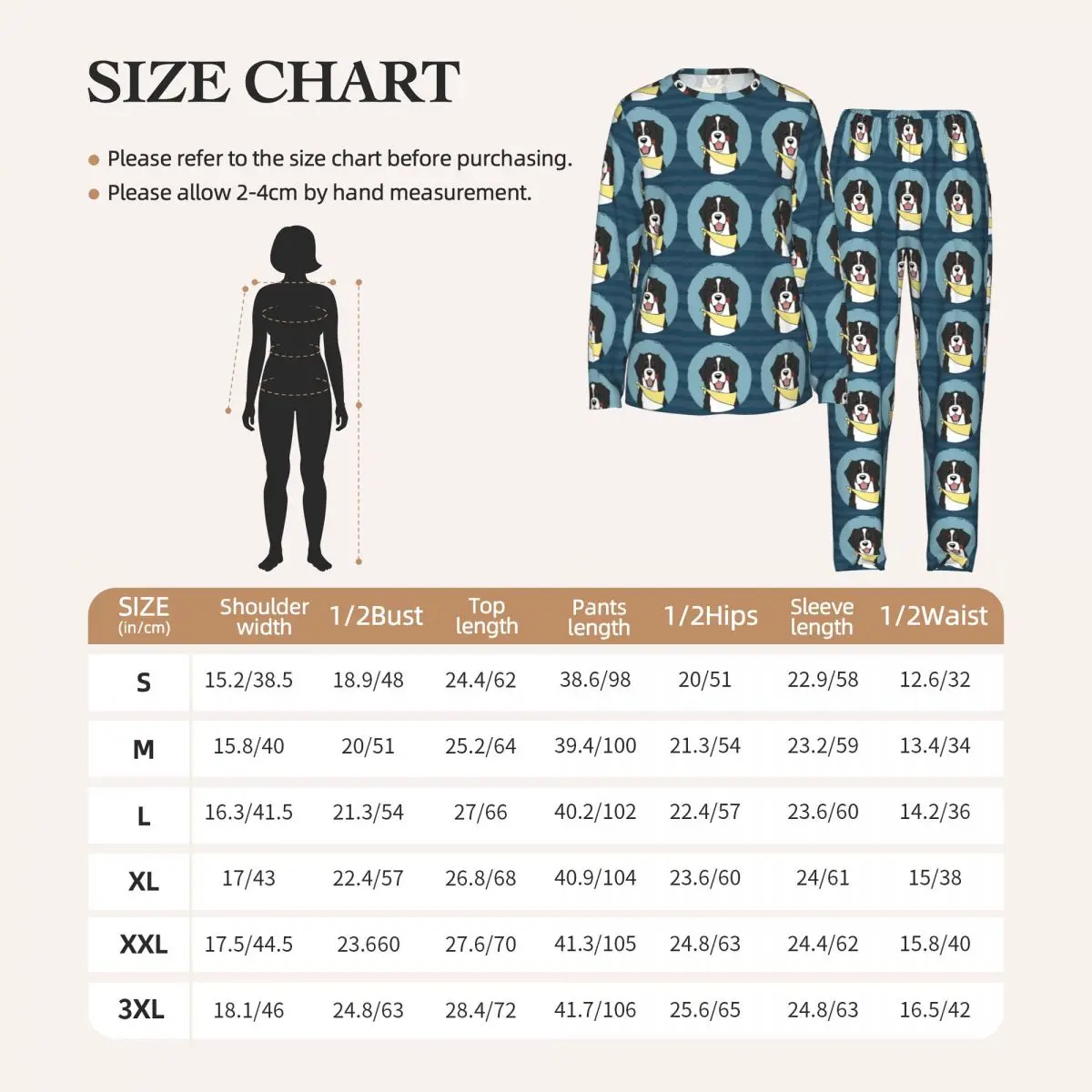Friendly Bernese Mountain Dog Animal Round Neck Long Sleeve Nightgowns for Sleeping Sleepshirts Women Soft Pajama Set Long Pants