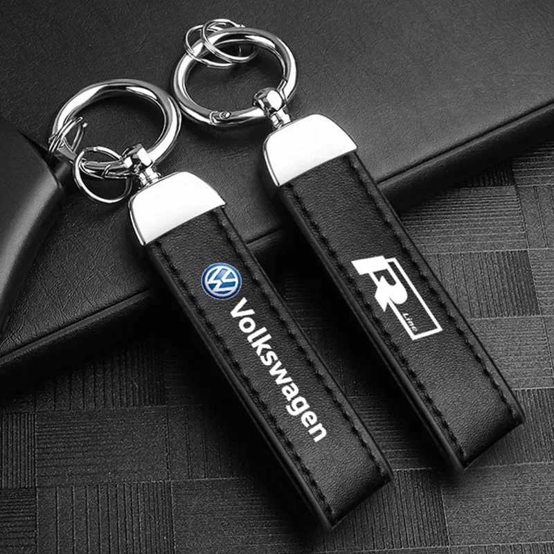 

1Pcs Leather Keychain Car Logo Keyring Key Chian For VW GTI R Line Polo Golf Passat Tiguan Arteon Touareg CC Taigo Caddy Touran