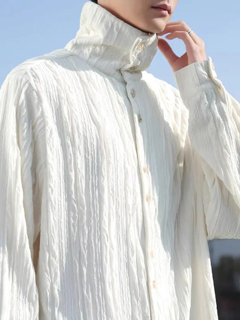 

Мужская мягкая дышащая хлопковая футболка с вышивкой, высоким воротником, облегающая, теплая, повседневная, модная