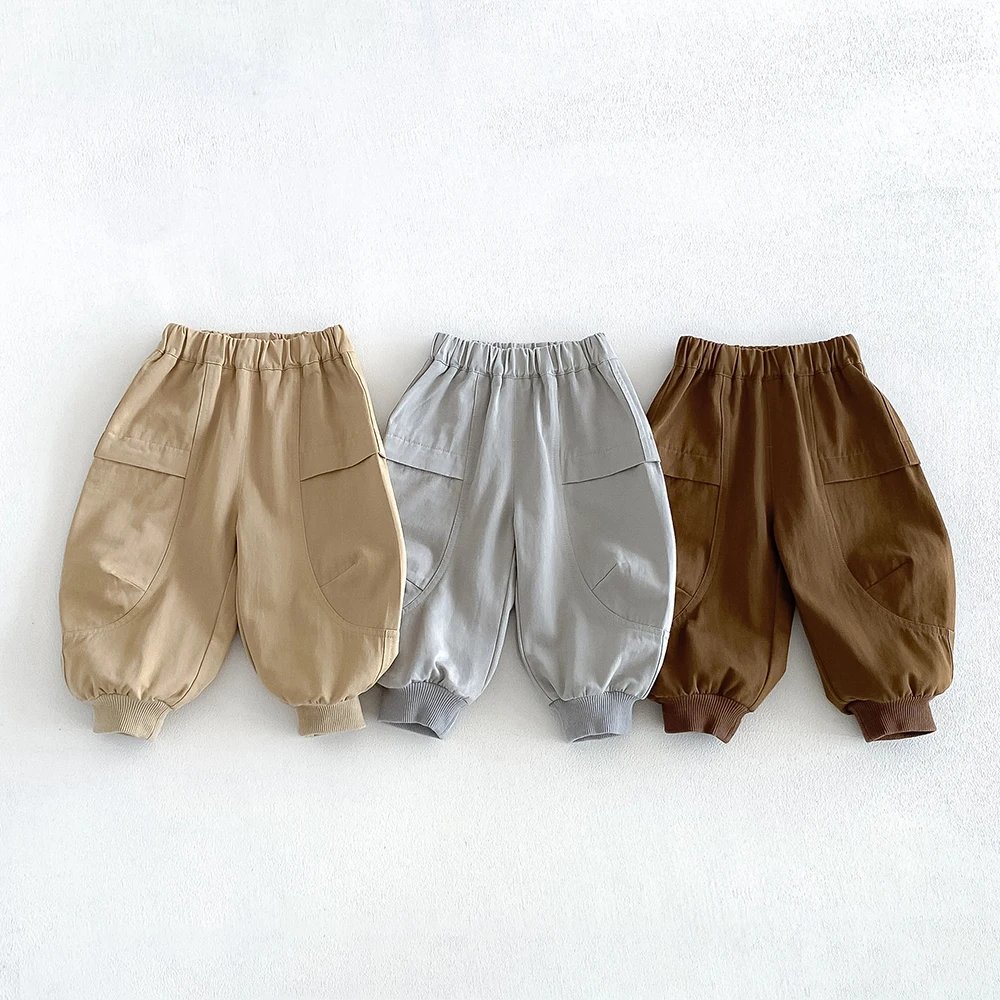Kids Pants 1-6T Boys Tapered Pants Autumn Solid Color Kids Clothes Loose Thin Girls Trousers Leisure Children Sweatpants